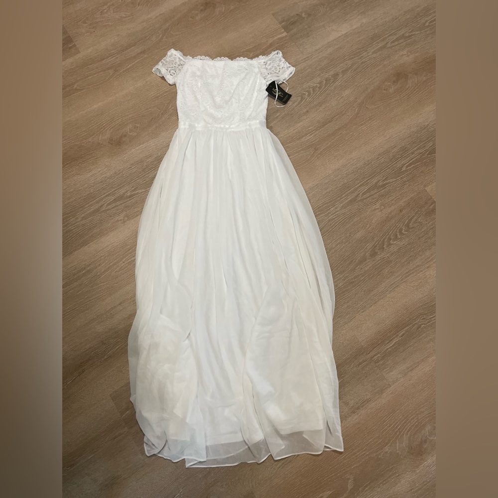 White bridesmaid or bridal dress, new with tags, size Small.